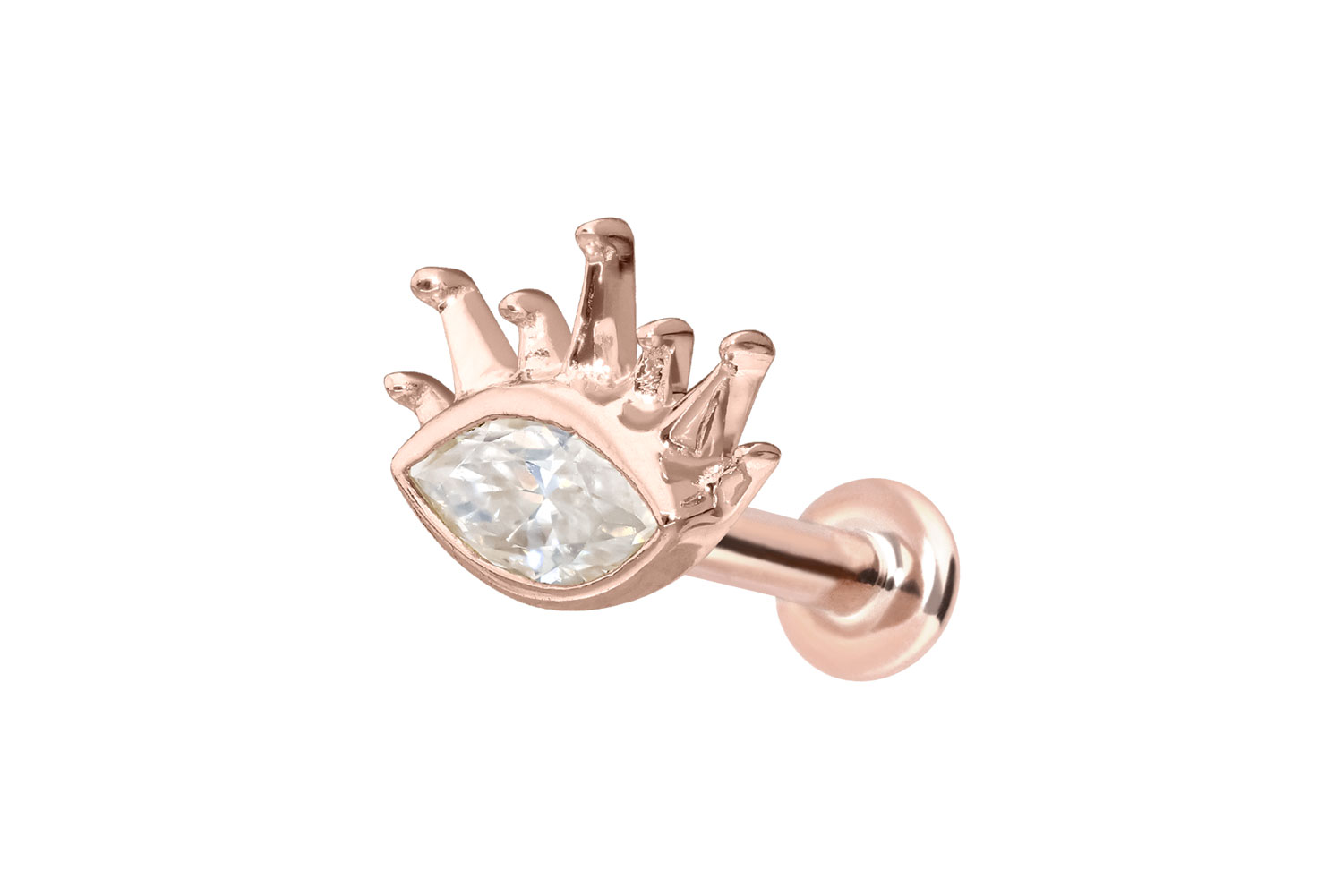 14 Karat Gold Labret Piercing mit Innengewinde MOISSANIT-OVAL + SONNENSTRAHLEN